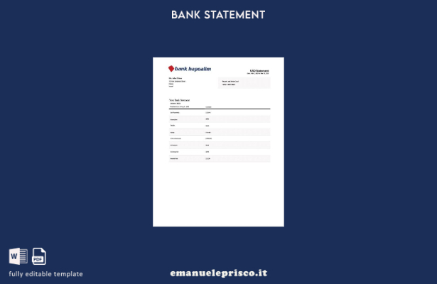 modello verbale di estratto conto bancario di stile verificato della Israel Bank